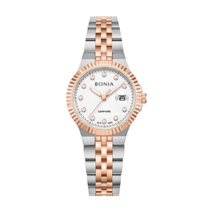 Bonia Elegance BNB10951-4617 White Dial Sapphire Crystal Glass Women Watch 